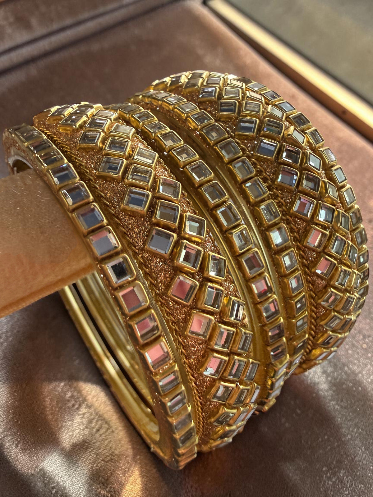 Designer Glass Bangles Set for Women | Premium Gold Plated Mirror Stone Bangles | Traditional Indian Wedding & Party Wear Chudi Set