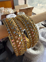 Designer Glass Bangles Set for Women | Premium Gold Plated Mirror Stone Bangles | Traditional Indian Wedding & Party Wear Chudi Set