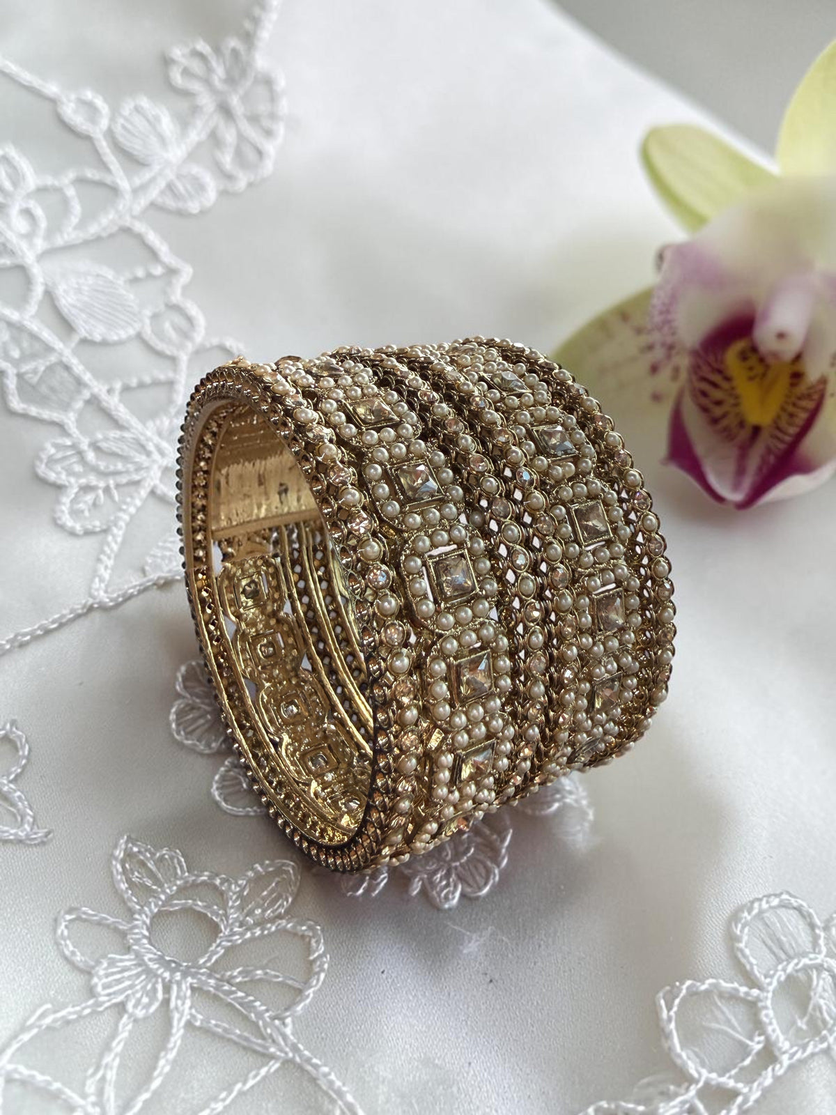 Royal Pearl Kundan Bridal Kada Set for Women | Gold Plated Wedding Bangles Set | Traditional Indian Jewelry