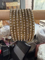 Premium Gold Plated Crystal Stone Bangles Set for Women | Traditional Indian Bridal & Party Wear Glass Bangles