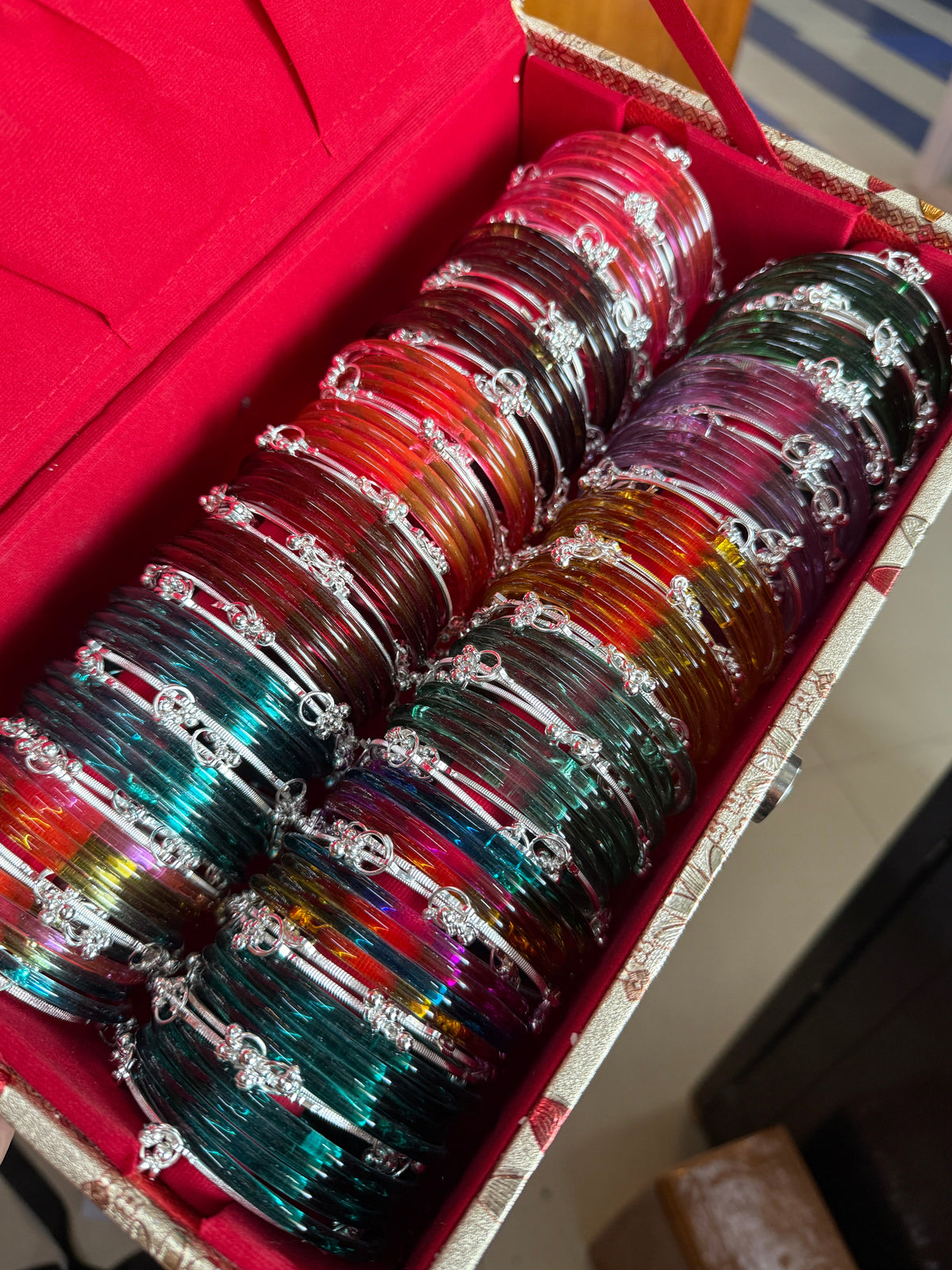 Jelly Glossy Glass Crystal Silver Kashmiri Ghunghroo Bangles Set for Women | Colorful Transparent Korean Style Bangles Combo | 12 Vibrant Colour 8 Bangles Per Packet Trendy Fashion Chudi Set