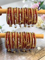 Raindrop Bridal Bangle Set for Women | Red & GoldKashmiri Ghunghroo with Stone Work | Premium Wedding Bangles Collection