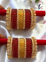 Luxury Raindrop Bridal Bangle Set | Red & Gold Glass Bangles Combo for Women | Jewelry Set