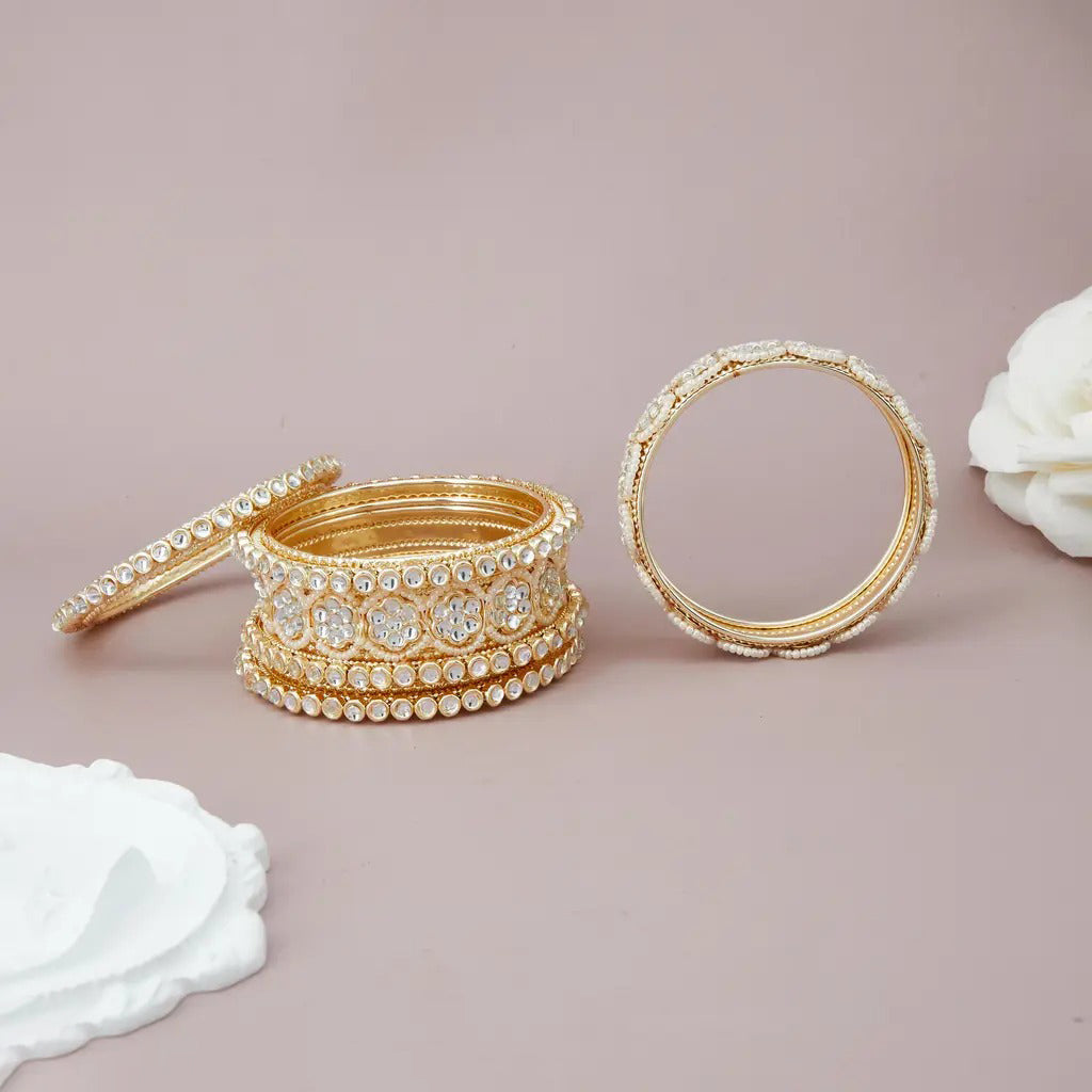Bridal Gold Plated Floral Design Bangle Kada Set For Wedding