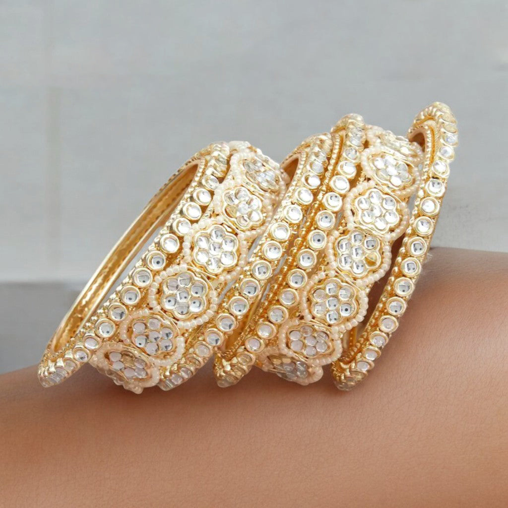 Bridal Gold Plated Floral Design Bangle Kada Set For Wedding