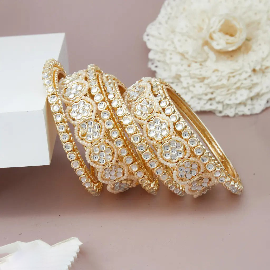 Bridal Gold Plated Floral Design Bangle Kada Set For Wedding