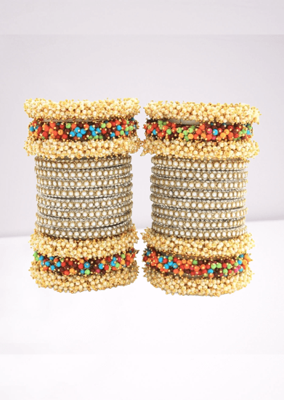 Indian bangle set , Bridal bangles, Metal bangles, Traditional wedding jewelry, Pearls and Stones Bridal Bangle Set for Women - Libasaa