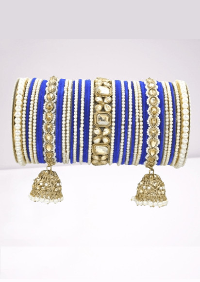 Blue & White Ethnic Alloy Pearl Bangles Set, Bridal | Wedding Bangles| Colorful | Beautiful | Fashion Bangles | Special Occasions | Eid - Libasaa