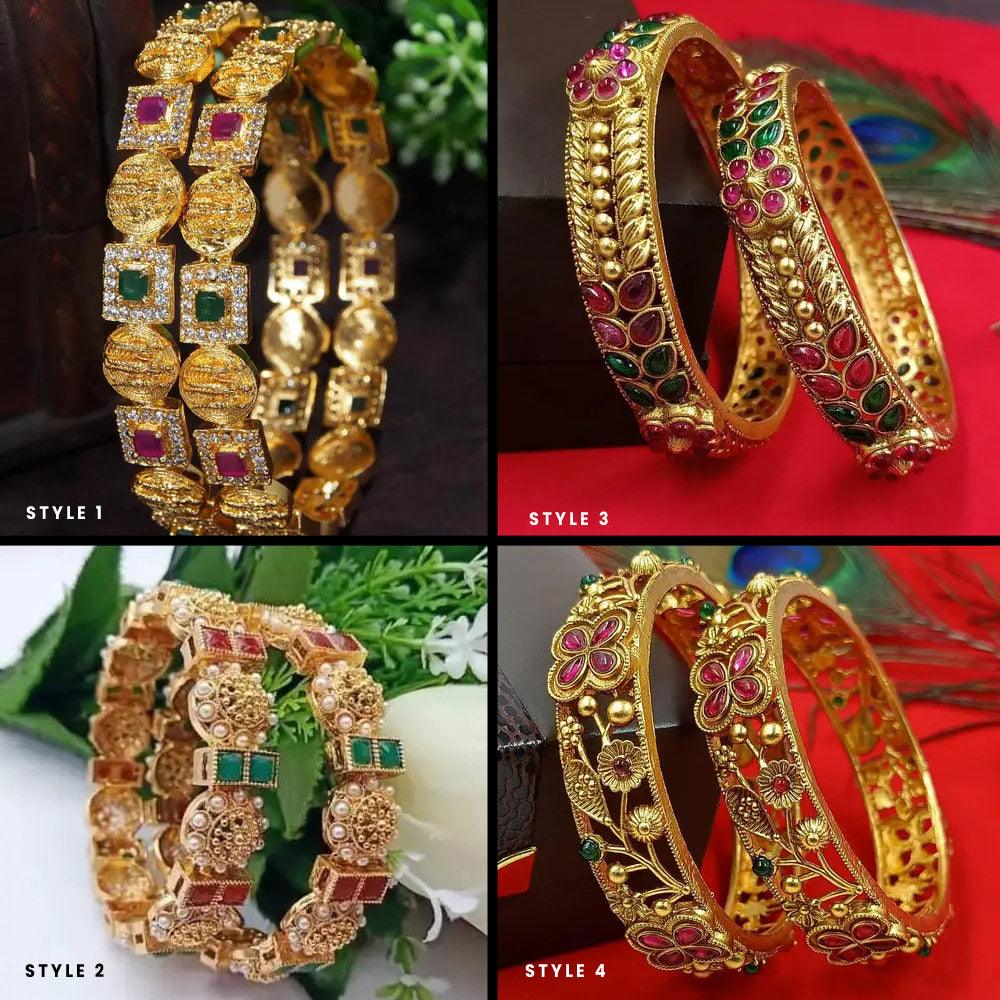 Golden Matte finish Kada Bangles Set, 22k Gold Plated, Traditional Indian, Gift for Her, Wedding Jewelry, Bridesmaid Gift, Set of 2 Psc - Libasaa