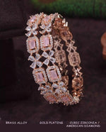 Indian Rose Gold Finish American Diamond CZ Bangles, CZ stone bangles, Indian wedding {Set Of 2} Emerald Octagon White Pear & CZ Round Stone - Libasaa