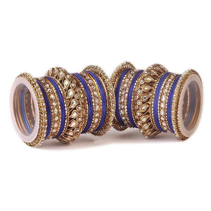 Golden Wedding Bangle set, Bridal bangles set of 2 Kundan Bangles with Chakri Kada, Bollywood Jewelry Set of 46 Bangles, Indian Jewelry - Libasaa