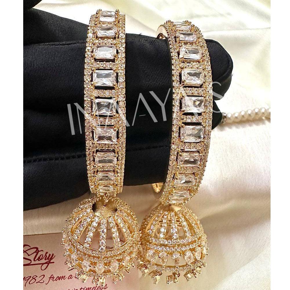 Golden Premium AD Stone Jhumki Drop Bangle Set, Indian Asian Bangles Churiya Bangle Set Kangan Bangles Pack Of 2. - Libasaa