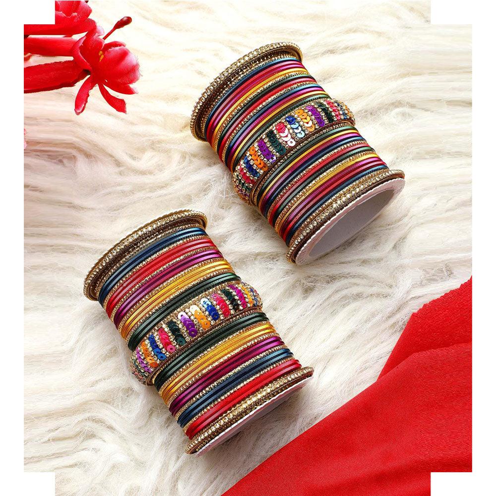 Indian bangles set with sequins work kada, Indian bangles, Wedding jewelry, festive colorful bangles - Libasaa