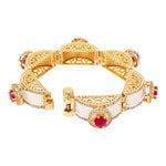 Kundan Bracelet, Pink Stones & White Pearls Beaded Chain Bracelet, Indian traditional bracelet, Bollywood Indian Jewelry | Gifts for Her - Libasaa