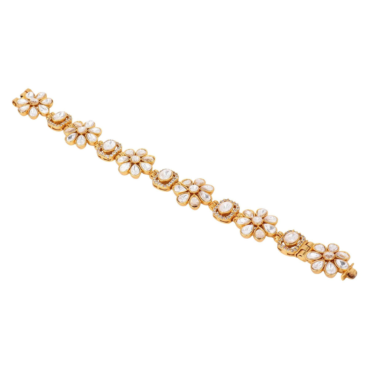 Flower Shape Kundan Bracelet, Stones & White Kundan Chain Bracelet, Indian traditional bracelet, Bollywood Indian Jewelry | Gifts for Her - Libasaa