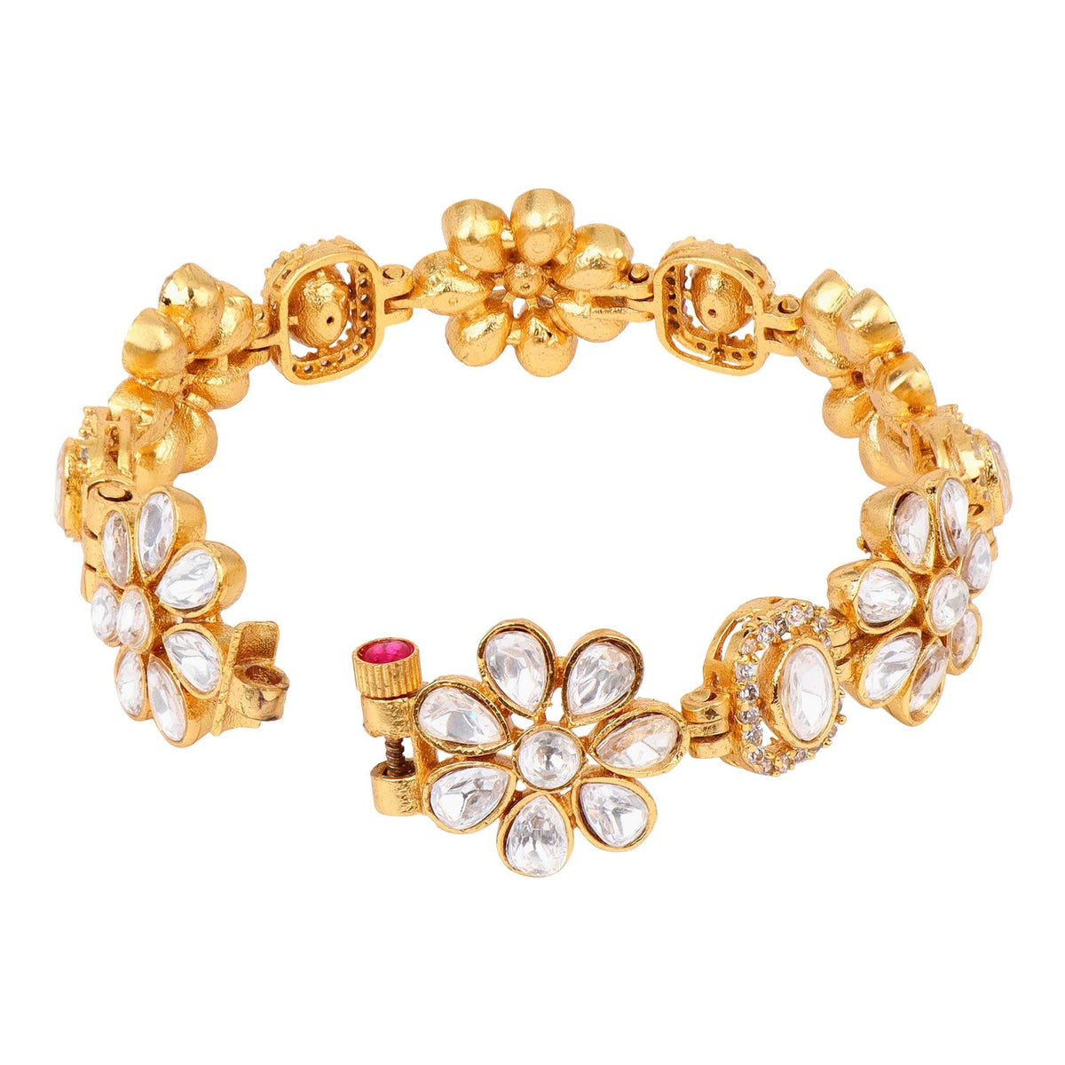 Flower Shape Kundan Bracelet, Stones & White Kundan Chain Bracelet, Indian traditional bracelet, Bollywood Indian Jewelry | Gifts for Her - Libasaa