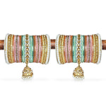 Pink & Mint Bridal Jhumki Bangles Set, Stones Pearl work, Wedding bangles, Indian Jewelry, Bridal Bangles Wedding Navratri Bollywood Bangles - Libasaa