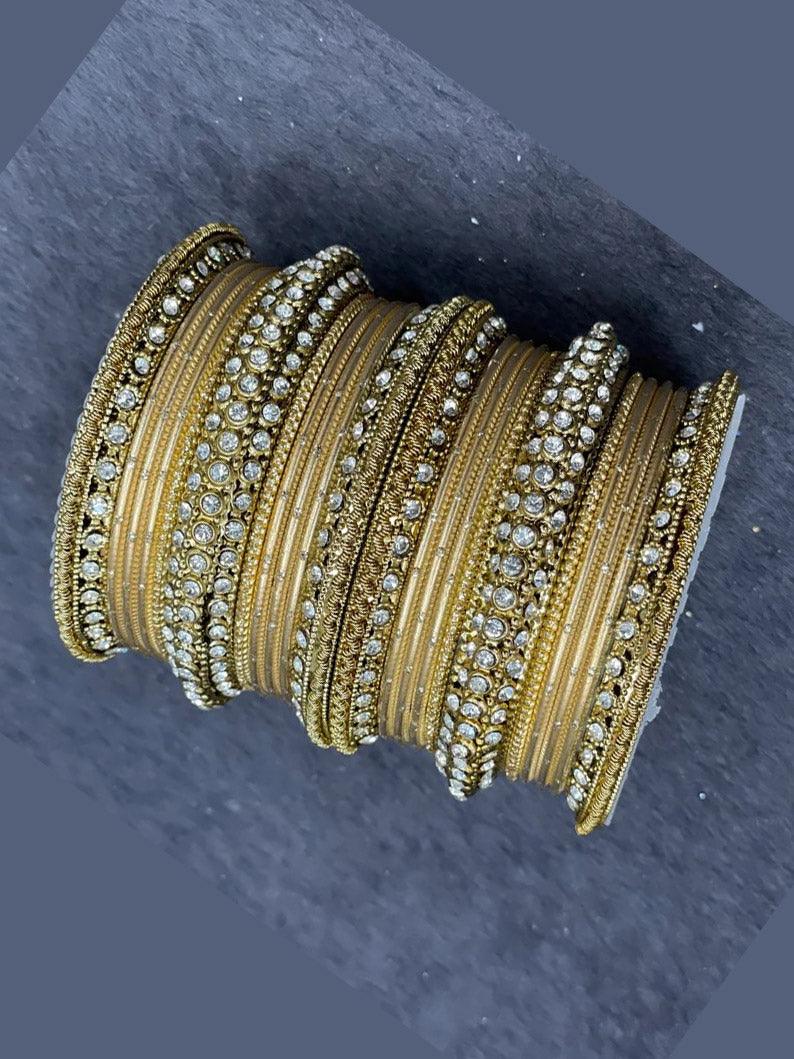 Gold Kada Bangle Set with stone work , Wedding bangles, Indian Jewelry - Libasaa