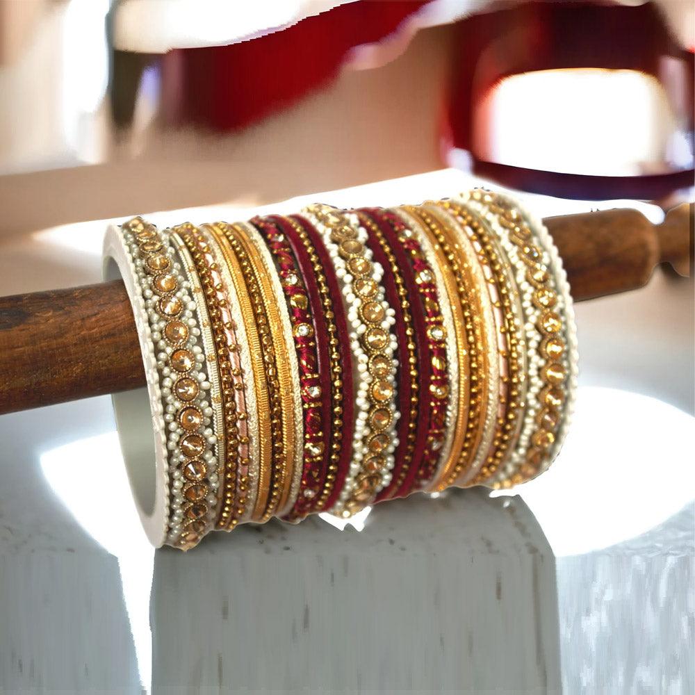 Bridal Bangles, Indian Bangle Set, Thread Bangle Set, Stone & Silk Threads Bridal Bangle Set for Women, Indian Bollywood Jewelry for Girls - Libasaa