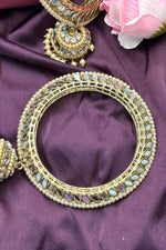 Lightweight Antique Gold Mirror Bangles with Jhumki Drop, Polki Diamond Bangles, Pair Of Bangles, Indian Jewelry, Pakistani Jewelry