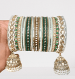 Green Color Matte Shinning Bangles Indian Wedding Bangle Party Wear Jewelry Ethnic Traditional Indian Bangles with Jhumki Border- Both Hands - Libasaa