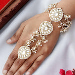 Bridal Kundan Stones Pearl Adjustable Haath Phool, Bridal Hand Harness, Kundan Stones Ring Bracelet, Indian Jewelry, Gift for Her, Set of 2 - Libasaa