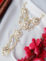 Bridal Kundan Stones Pearl Adjustable Haath Phool, Bridal Hand Harness, Kundan Stones Ring Bracelet, Indian Jewelry, Gift for Her, Set of 2 - Libasaa
