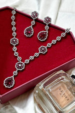 Ruby Wine set American Diamond CZ Necklace Set Indian Jewellery set, Jewelry Set