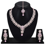 American Diamond Choker Necklace with Maang Tikka & Earrings, Traditional Bridal Wedding Jewelry Set