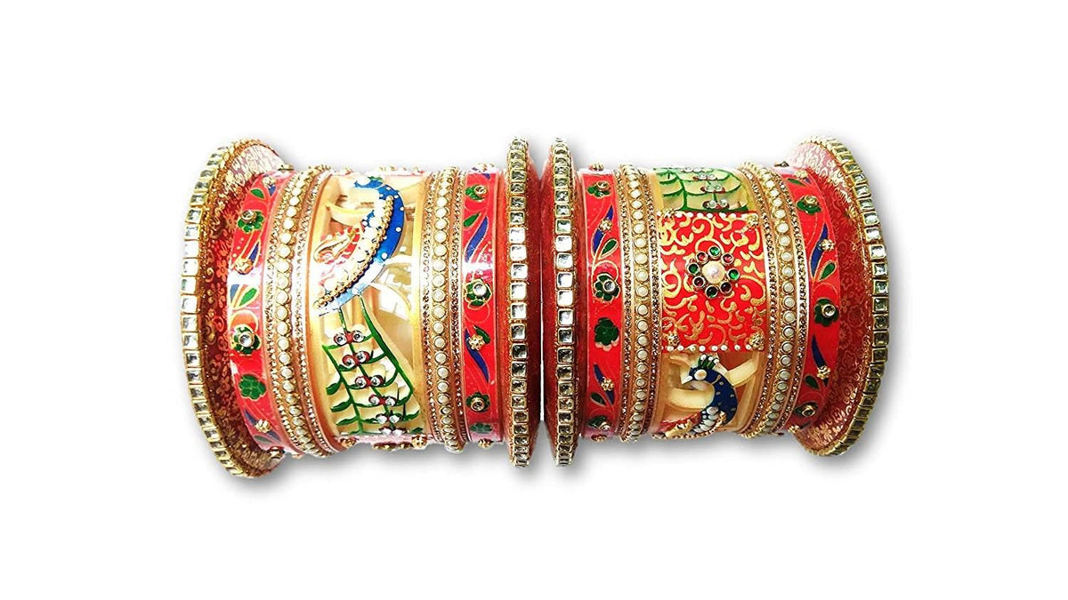 Traditional Rajawada Bridal Chura, Peacock Cutting Design Rajputi Chuda Set for Girls / Women - Bridal Bangles Set