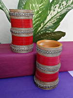 Red Designer White Kundan & Golden Stone Bridal Dulhan Chuda Fashion Punjabi Choora Chura Set