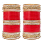 Red Bridal Dulhan Golden & White Stone Chura Designer Fashion Choora Punjabi Chuda Set