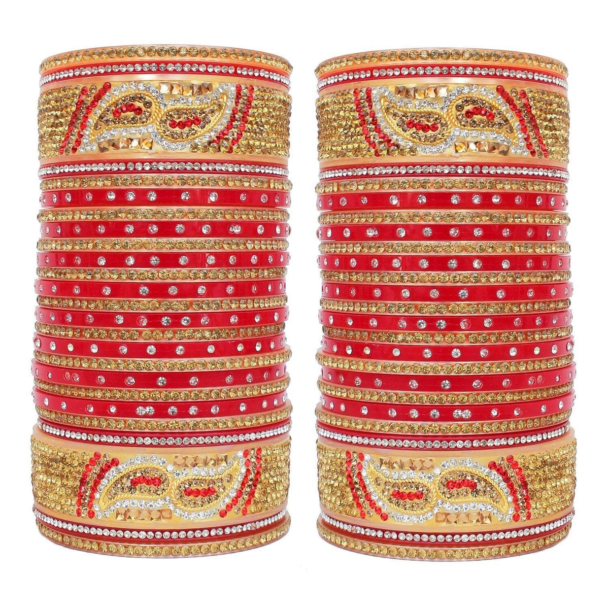 Designer Golden White & Red Stone Chuda Bridal Dulhan Choora Fashion Chura Set