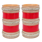 Red Designer White Kundan & Golden Stone Bridal Dulhan Chuda Fashion Punjabi Choora Chura Set