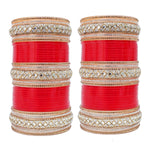 Red Designer White Kundan & Golden Stone Bridal Dulhan Chuda Fashion Punjabi Choora Chura Set