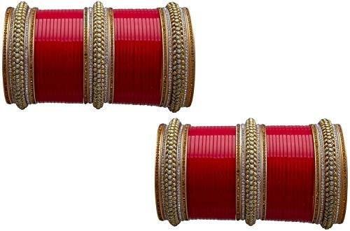 Red and Golden Color With White Pearls, Golden and Silver Stones. Designer Chura Bridal Dulhan Punjabi Choora Fashion Jewellery Chuda Set