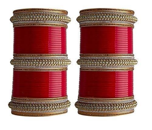 Red and Golden Color With White Pearls, Golden and Silver Stones. Designer Chura Bridal Dulhan Punjabi Choora Fashion Jewellery Chuda Set