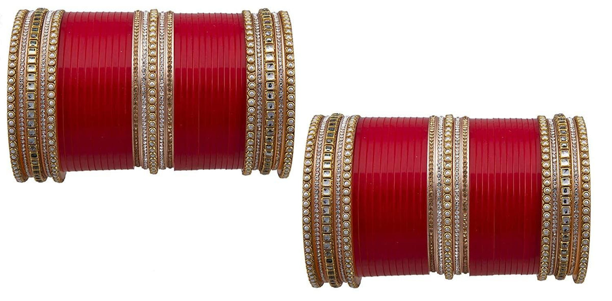 Acrylic Kundan Stones Designer Chura Bridal Dulhan Punjabi Choora Fashion Jewellery Chuda Set for Girls