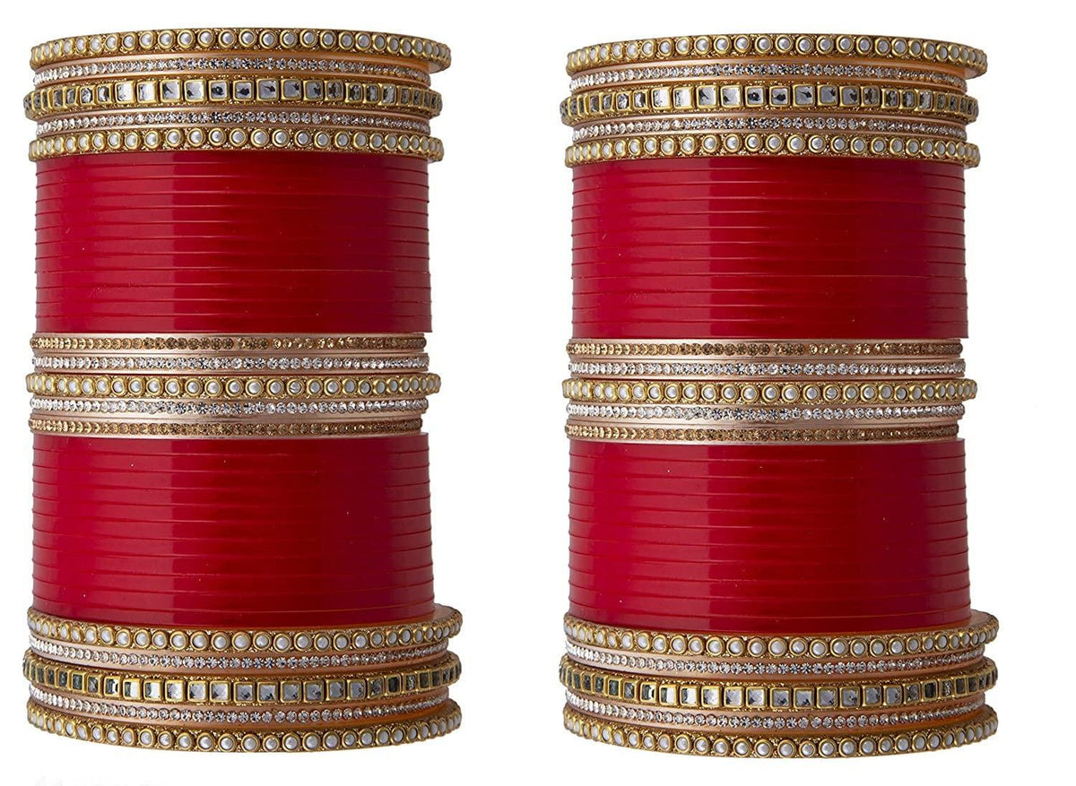 Acrylic Kundan Stones Designer Chura Bridal Dulhan Punjabi Choora Fashion Jewellery Chuda Set for Girls