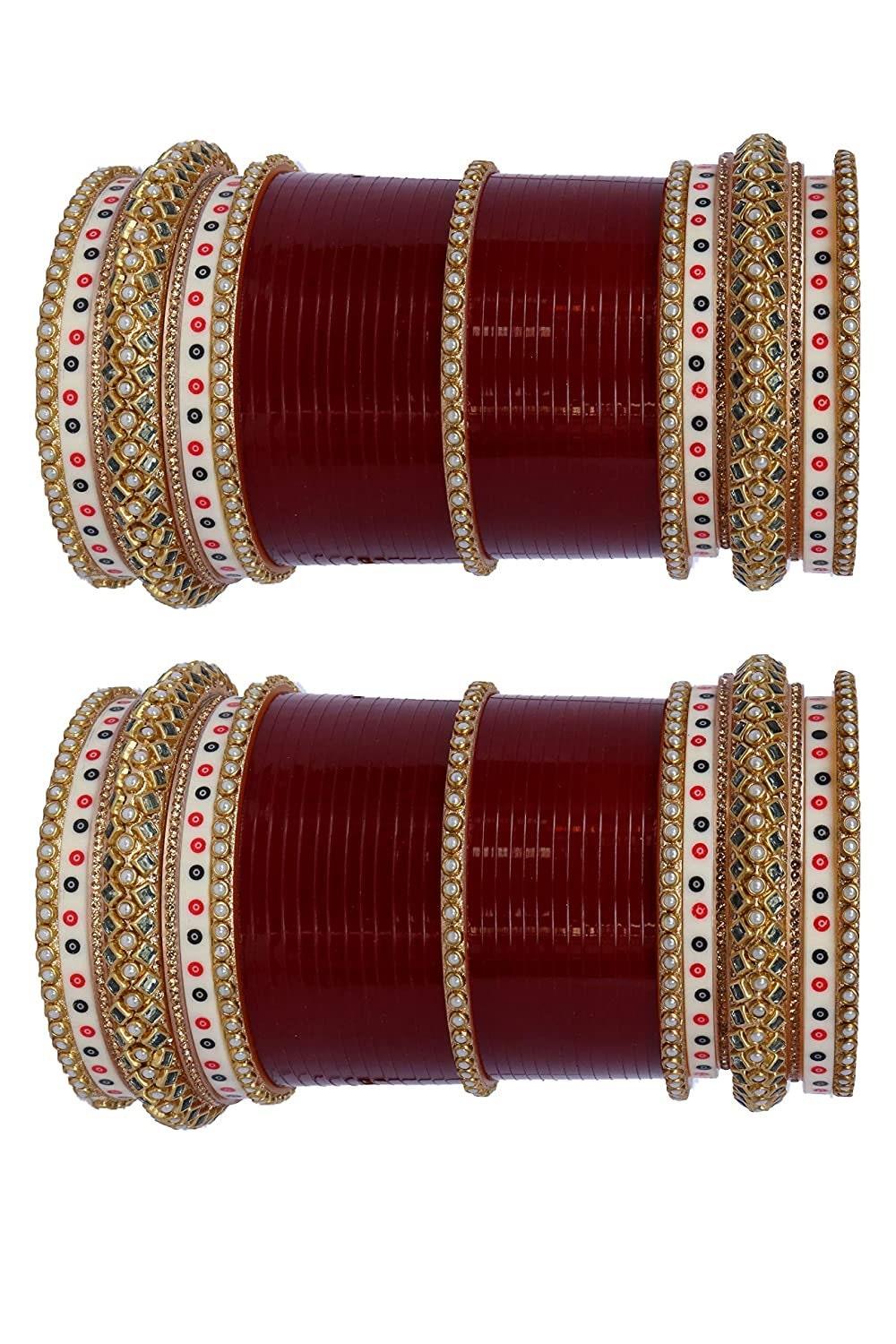 Maroon Bridal Punjabi Choora Indian Wedding Wear for Girls and Women. Gives you Royal look.