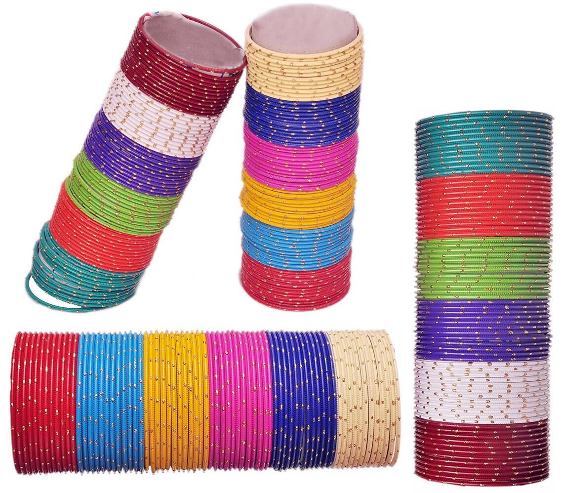 Indian Bangle Set, Indian Bangles, Bollywood Bangles, Plain Zari Bangle Set Pack of 144 psc, Crystal Bangle Set for Women