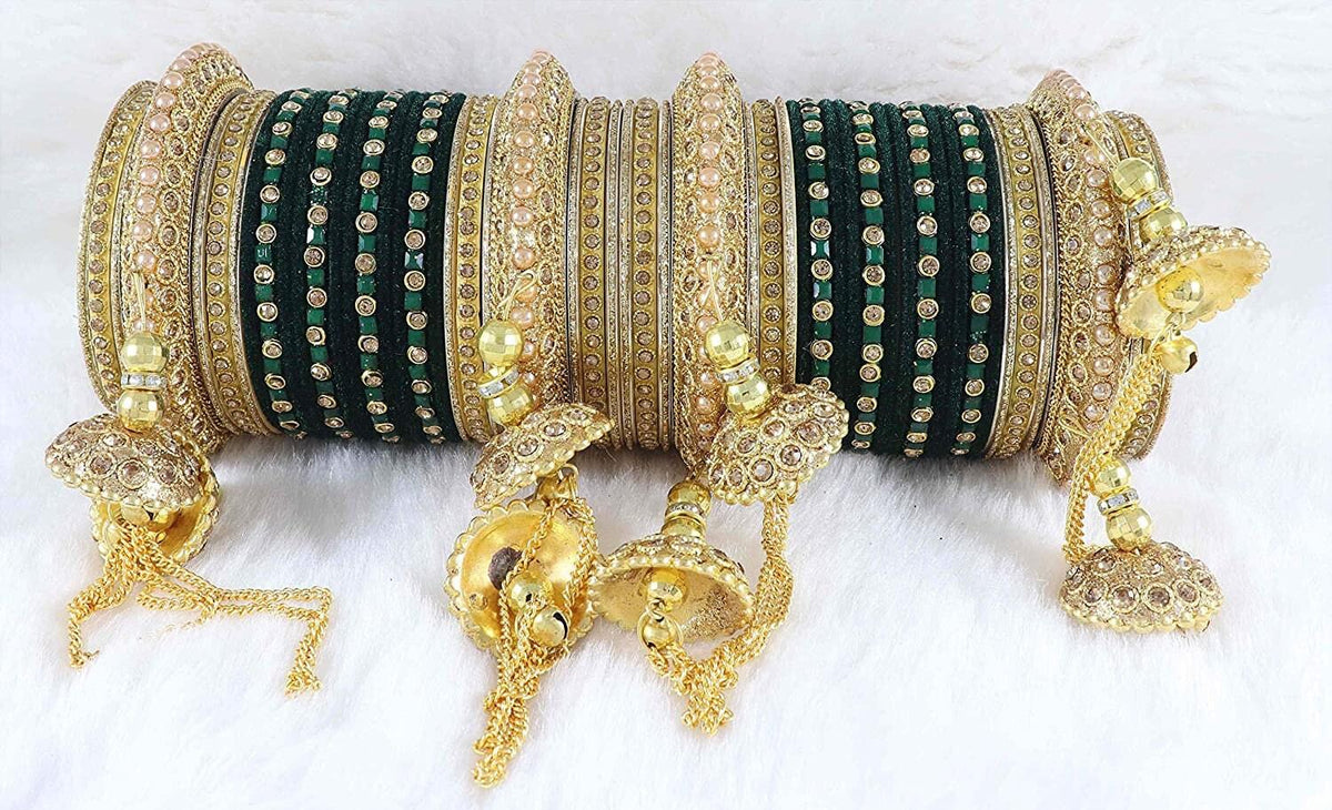 Bollywood Polki Kundan finish Jhumka Pearl Bangles Set(2 PC) Punjabi Pearl bangles Bridal bangles/ wedding indian jewelry