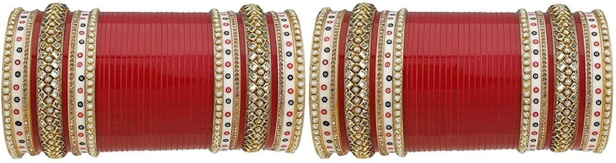 Beautiful Indian Bridal Wedding Wear Chura Set, Traditional With Stone Kada, Punjabi Bridal Plastic Designer Stone Bangles, Chura, Chooda