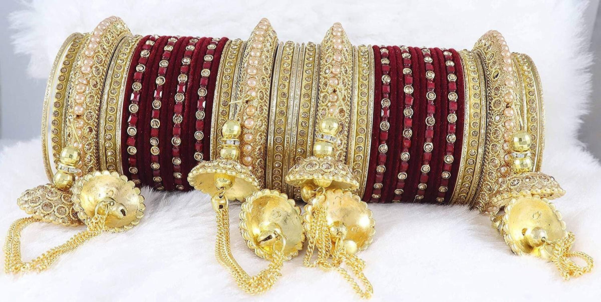 Bollywood Polki Kundan finish Jhumka Pearl Bangles Set(2 PC) Punjabi Pearl bangles Bridal bangles/ wedding indian jewelry