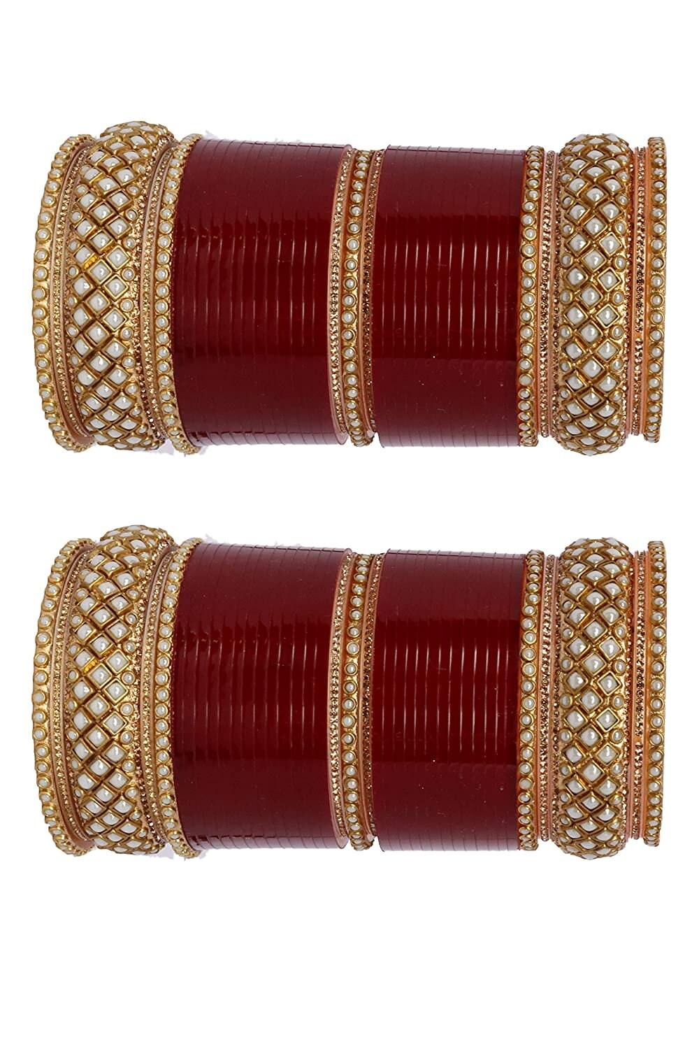 Golden Maroon Designer Chura Bridal Punjabi Choora Fashion Jewellery Chuda Set