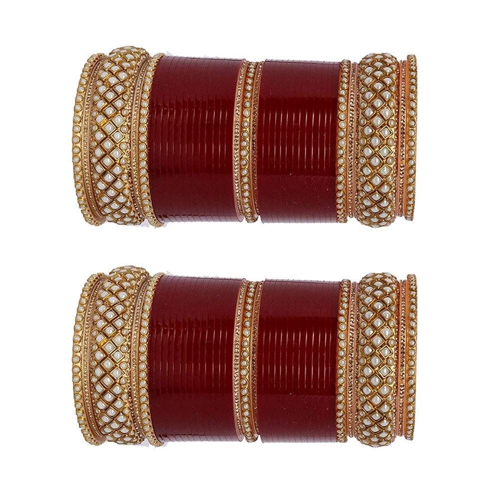 Golden Maroon Designer Chura Bridal Punjabi Choora Fashion Jewellery Chuda Set