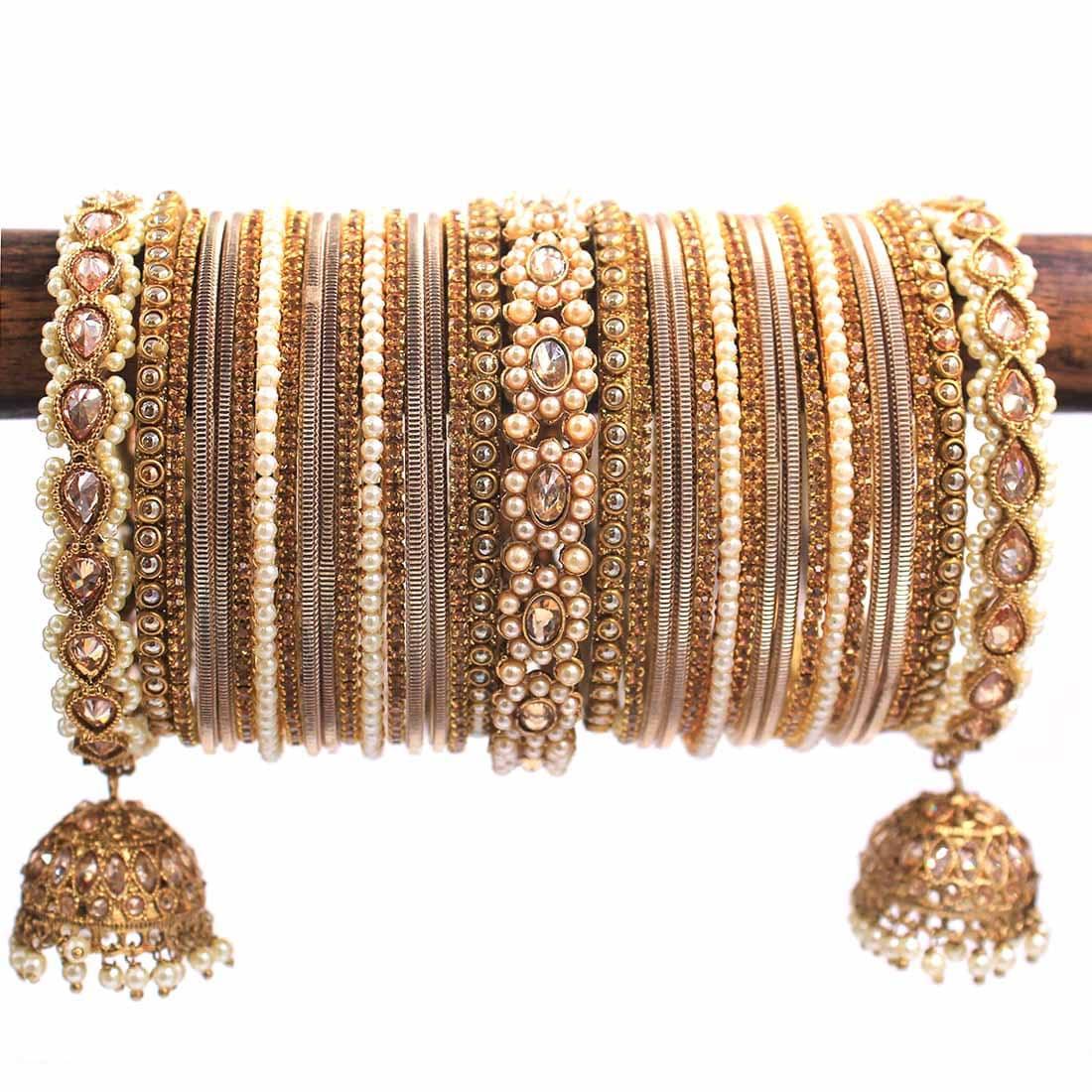 Rich Texture Pearl Indian Bangles Bracelet Set with Jhumki Borders, Indian wedding bangle set, Wedding Jewelry