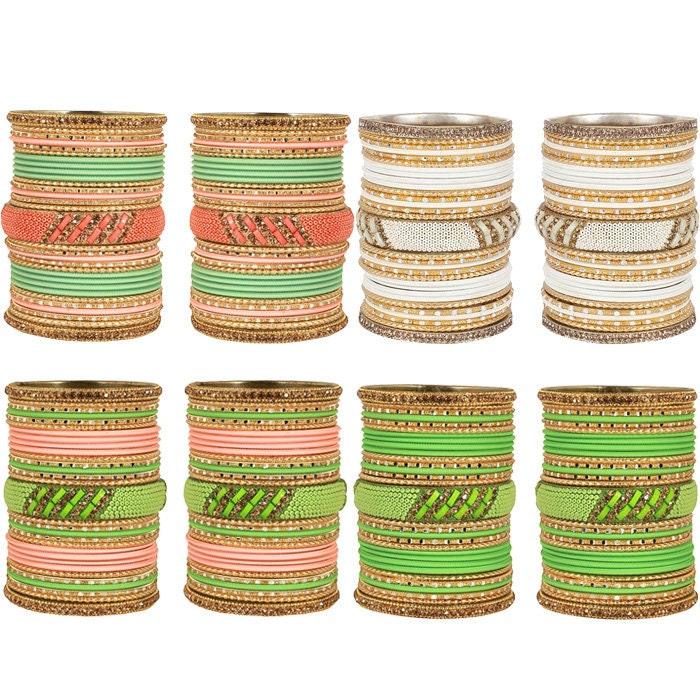 Indian Bangles / Indian Bangle Set / Bridal Bangles / Indian Jewelry / Traditional Brass Metal Crystal Bangle Set For Women & Girls