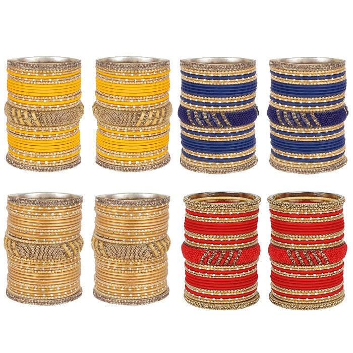 Indian Bangles / Indian Bangle Set / Bridal Bangles / Indian Jewelry / Traditional Brass Metal Crystal Bangle Set For Women & Girls