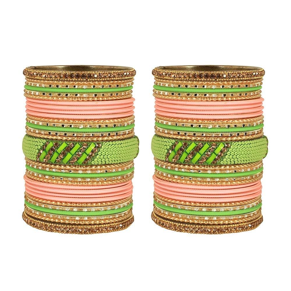 Indian Bangles / Indian Bangle Set / Bridal Bangles / Indian Jewelry / Traditional Brass Metal Crystal Bangle Set For Women & Girls